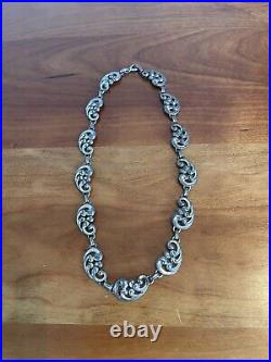 Vintage Rare Art Deco Signed Danecraft Sterling Silver Scroll Choker Necklace