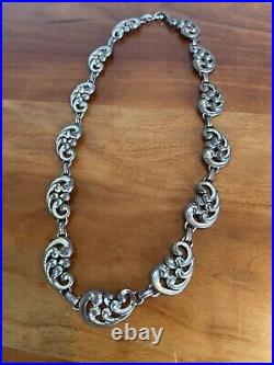 Vintage Rare Art Deco Signed Danecraft Sterling Silver Scroll Choker Necklace