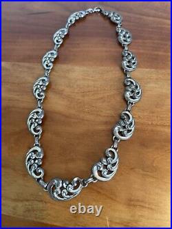 Vintage Rare Art Deco Signed Danecraft Sterling Silver Scroll Choker Necklace