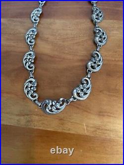 Vintage Rare Art Deco Signed Danecraft Sterling Silver Scroll Choker Necklace