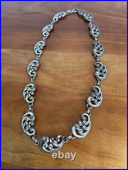 Vintage Rare Art Deco Signed Danecraft Sterling Silver Scroll Choker Necklace