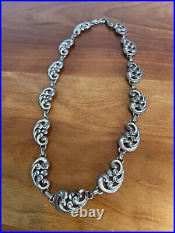 Vintage Rare Art Deco Signed Danecraft Sterling Silver Scroll Choker Necklace