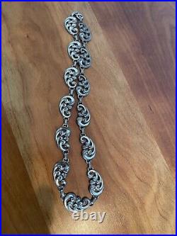 Vintage Rare Art Deco Signed Danecraft Sterling Silver Scroll Choker Necklace