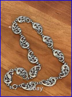 Vintage Rare Art Deco Signed Danecraft Sterling Silver Scroll Choker Necklace