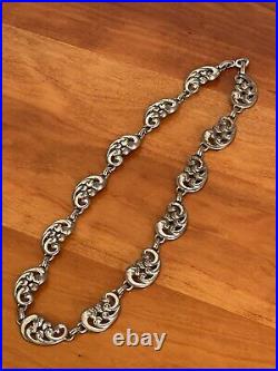 Vintage Rare Art Deco Signed Danecraft Sterling Silver Scroll Choker Necklace