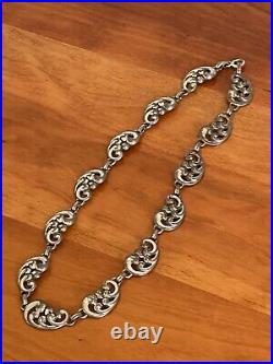 Vintage Rare Art Deco Signed Danecraft Sterling Silver Scroll Choker Necklace