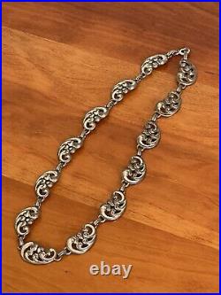 Vintage Rare Art Deco Signed Danecraft Sterling Silver Scroll Choker Necklace