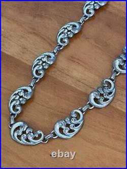 Vintage Rare Art Deco Signed Danecraft Sterling Silver Scroll Choker Necklace