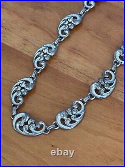 Vintage Rare Art Deco Signed Danecraft Sterling Silver Scroll Choker Necklace