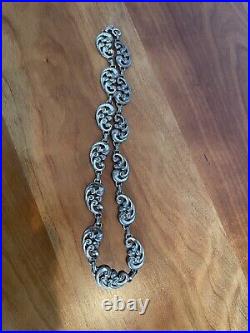 Vintage Rare Art Deco Signed Danecraft Sterling Silver Scroll Choker Necklace