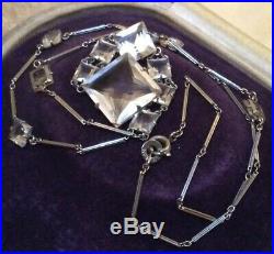 Vintage Rare Art Deco Signed Platinon Jewellery Open Set Crystal Drop Necklace