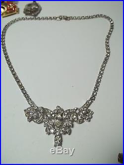 Vintage Rhinestone Necklace ART DECO Rhodium Designer Quality 1940s