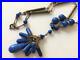 Vintage Signed Czech Art Deco Blue Lapis Glass Fringe Pendant Necklace