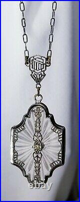 Vintage Signed Sterling Silver Art Deco Camphor Glass Necklace