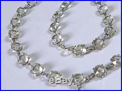 Vintage Silver Bezel Set Open Back Faceted Rock Crystal Necklace Art Deco