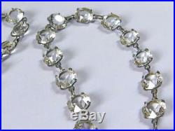 Vintage Silver Bezel Set Open Back Faceted Rock Crystal Necklace Art Deco