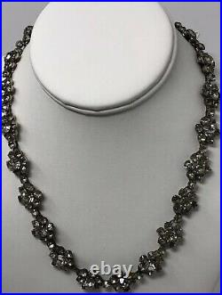 Vintage Sparkly Antique Art Deco Rhinestone Paste Flower Necklace