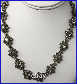 Vintage Sparkly Antique Art Deco Rhinestone Paste Flower Necklace