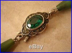 Vintage Spinach Jade Necklace With Beautiful Art Deco Clasp Torpedo Shaped Beads