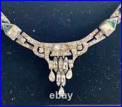 Vintage Sterling 20s-30s Art Deco FISHEL NESSLER F. N. CO CRYSTAL Emerald NECKLACE