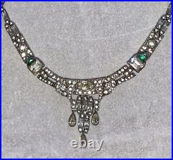 Vintage Sterling 20s-30s Art Deco FISHEL NESSLER F. N. CO CRYSTAL Emerald NECKLACE