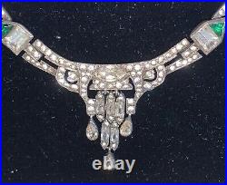 Vintage Sterling 20s-30s Art Deco FISHEL NESSLER F. N. CO CRYSTAL Emerald NECKLACE