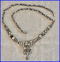 Vintage Sterling 20s-30s Art Deco FISHEL NESSLER F. N. CO CRYSTAL Emerald NECKLACE