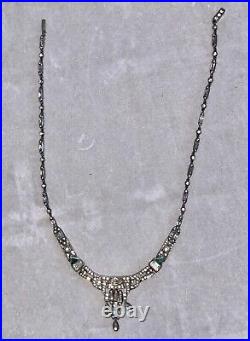 Vintage Sterling 20s-30s Art Deco FISHEL NESSLER F. N. CO CRYSTAL Emerald NECKLACE