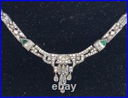 Vintage Sterling 20s-30s Art Deco FISHEL NESSLER F. N. CO CRYSTAL Emerald NECKLACE