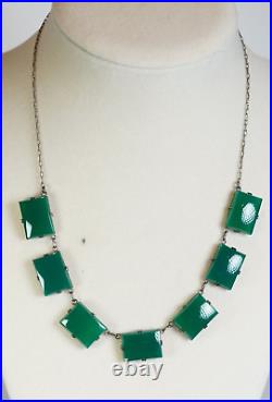 Vintage Sterling Chrysoprase Art Deco Necklace Original Chain Clasp Chicklets