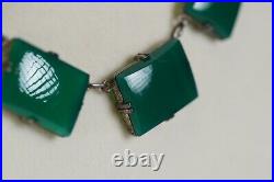 Vintage Sterling Chrysoprase Art Deco Necklace Original Chain Clasp Chicklets