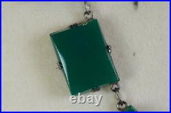 Vintage Sterling Chrysoprase Art Deco Necklace Original Chain Clasp Chicklets