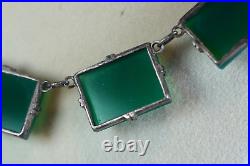 Vintage Sterling Chrysoprase Art Deco Necklace Original Chain Clasp Chicklets