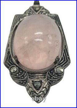 Vintage Sterling Silver (. 925) Faceted Pink Quartz marcasite Art Deco Necklace