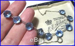 Vintage Sterling Silver Antique Art Deco Blue Topaz Crystal Chain Drop Necklace