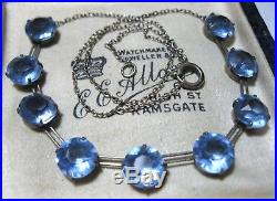 Vintage Sterling Silver Antique Art Deco Blue Topaz Crystal Chain Drop Necklace