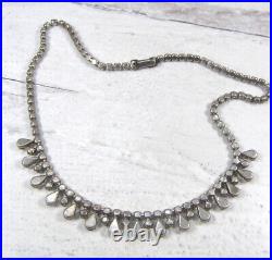 Vintage Sterling Silver Clear Paste Stone Rhinestone Teardrop Necklace Art Deco