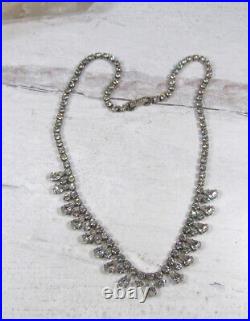 Vintage Sterling Silver Clear Paste Stone Rhinestone Teardrop Necklace Art Deco