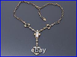 Vintage Sweet Romance Multicolor Rhinestone Art Deco Gold Tone Necklace 19