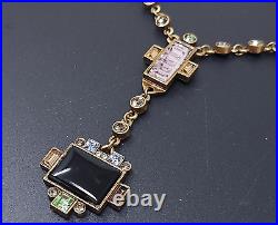 Vintage Sweet Romance Multicolor Rhinestone Art Deco Gold Tone Necklace 19