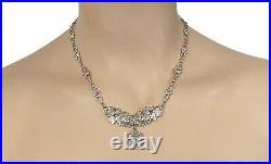 Vintage THEDA Sterling Silver Marcasite Flower Necklace 30s 40s 50s Art Deco