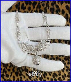 Vintage THEDA Sterling Silver Marcasite Flower Necklace 30s 40s 50s Art Deco