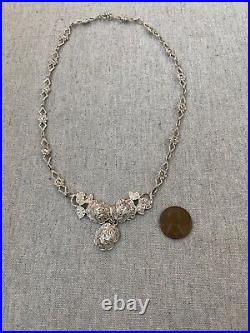 Vintage THEDA Sterling Silver Marcasite Flower Necklace 30s 40s 50s Art Deco