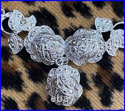 Vintage THEDA Sterling Silver Marcasite Flower Necklace 30s 40s 50s Art Deco