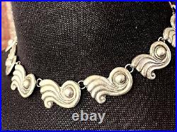 Vintage Taxco Mexico Art Deco Sterling Waves 14-3/4 Choker Necklace 33.2 grams