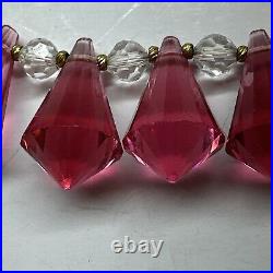 Vintage Unique 15 Cranberry Clear Crystal Art Deco Necklace Silver Clasp