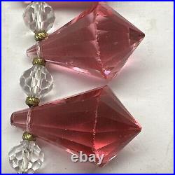 Vintage Unique 15 Cranberry Clear Crystal Art Deco Necklace Silver Clasp