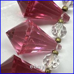 Vintage Unique 15 Cranberry Clear Crystal Art Deco Necklace Silver Clasp