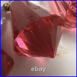 Vintage Unique 15 Cranberry Clear Crystal Art Deco Necklace Silver Clasp