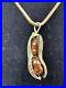 Vintage Unique Art Deco Brass Open Peanut Pendant Two Brown Pears Necklace